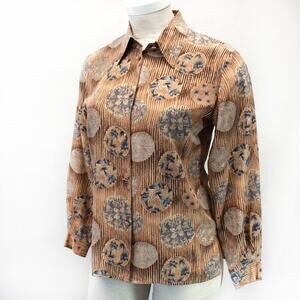 Vintage Tess 90's 100% silk medallion flowers print blouse top cuffs Large Y2K
